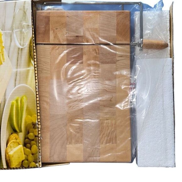 "NEW" Home 10"x 8" Tan Rectangular Wood Cheese Slicer With Replacement Wires - Picture 3 of 4
